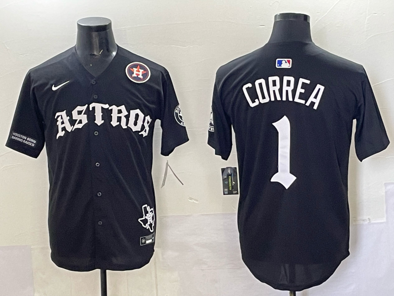 Men 2025 Houston Astros #1 Correa black  Game Nike MLB Jersey style 001->houston astros->MLB Jersey